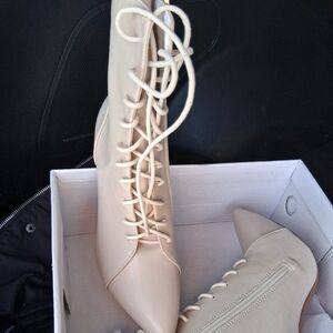 Elegant Cream Lace-Up Boots for Women